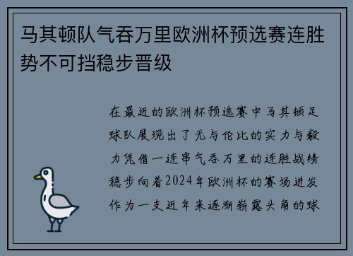 马其顿队气吞万里欧洲杯预选赛连胜势不可挡稳步晋级